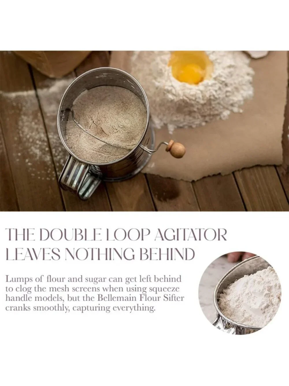 5-Cup Flour Sifter for Baking - Fine Mesh Rotary Hand Crank & Loop Agitator